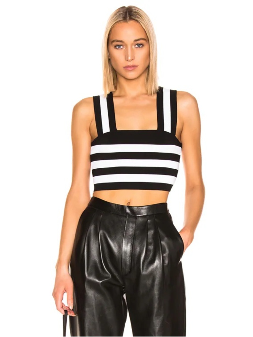 A.L.C. Tia Striped Black & White Square-Neck Crop Top